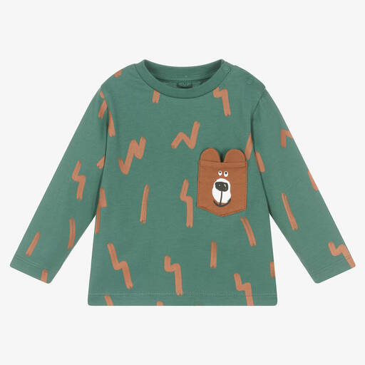 Stella McCartney Kids-Grünes Baumwolltop mit Bärentasche | Childrensalon Outlet