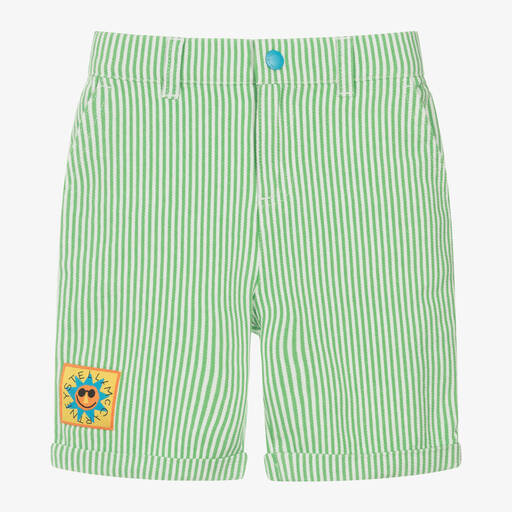 Stella McCartney Kids-Boys Green & Ivory Stripe Cotton Shorts | Childrensalon Outlet