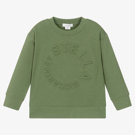Stella McCartney Kids-Grünes geprägtes Baumwollsweatshirt | Childrensalon Outlet