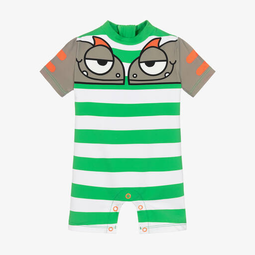Stella McCartney Kids-Boys Green Striped Lizard Sun Suit (UPF50+) | Childrensalon Outlet