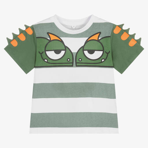Stella McCartney Kids-Boys Green & White Striped T-Shirt | Childrensalon Outlet