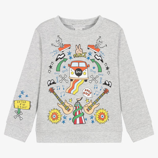 Stella McCartney Kids-سويتشيرت قطن عضوي لون رمادي للأولاد | Childrensalon Outlet