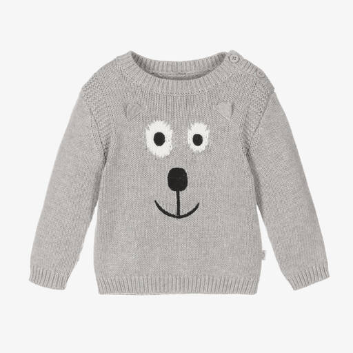 Stella McCartney Kids-Boys Grey Cotton Knit Bear Jumper | Childrensalon Outlet