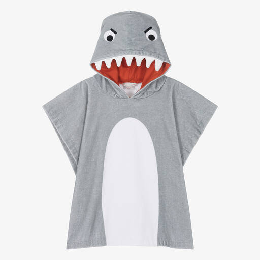 Stella McCartney Kids-Boys Grey Cotton Shark Poncho Towel | Childrensalon Outlet