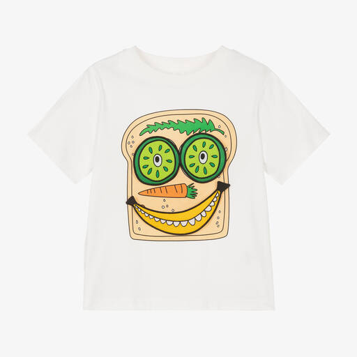 Stella McCartney Kids-Boys Ivory Cotton Vegetable Face T-Shirt | Childrensalon Outlet