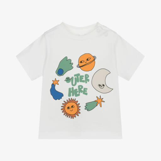 Stella McCartney Kids-Boys Ivory Organic Slogan Tee | Childrensalon Outlet
