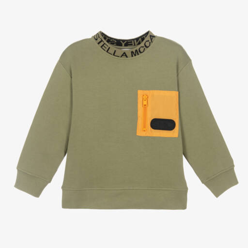 Stella McCartney Kids-Boys Khaki Cotton Sweatshirt with Pocket | Childrensalon Outlet