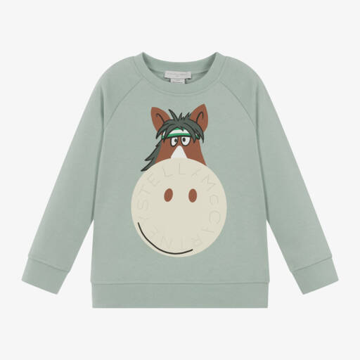 Stella McCartney Kids-سويتشيرت بطبعة حصان قطن لون أخضر للأولاد | Childrensalon Outlet