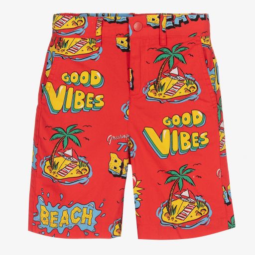 Stella McCartney Kids-Boys Red Cotton Shorts | Childrensalon Outlet