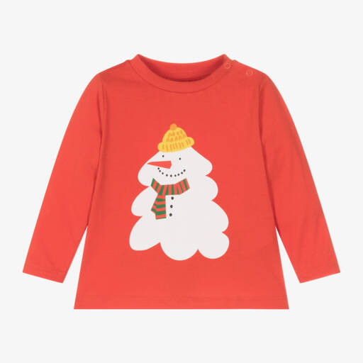 Stella McCartney Kids-Boys Red Snowman Cotton Top | Childrensalon Outlet