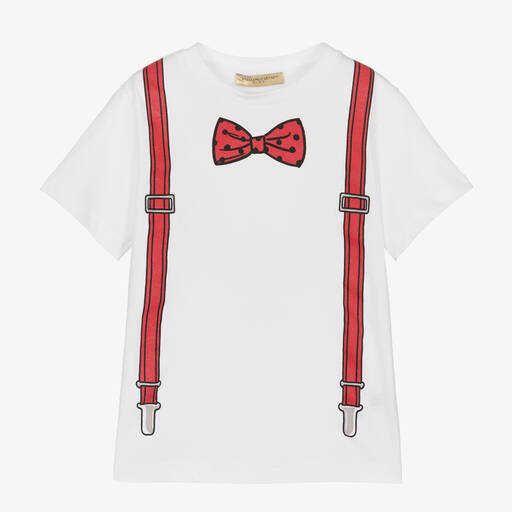 Stella McCartney Kids-Белая футболка из органического хлопка с галстуком-бабочкой | Childrensalon Outlet