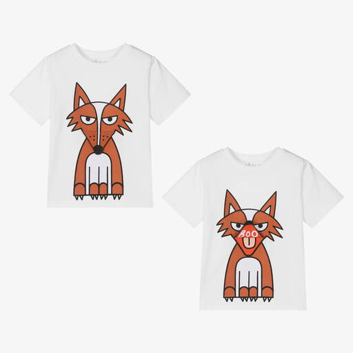 Stella McCartney Kids-Белая хлопковая футболка с лисицей | Childrensalon Outlet
