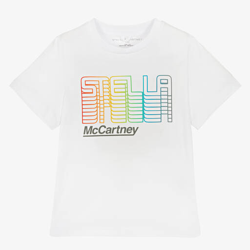 Stella McCartney Kids-Boys White Cotton Logo T-Shirt | Childrensalon Outlet