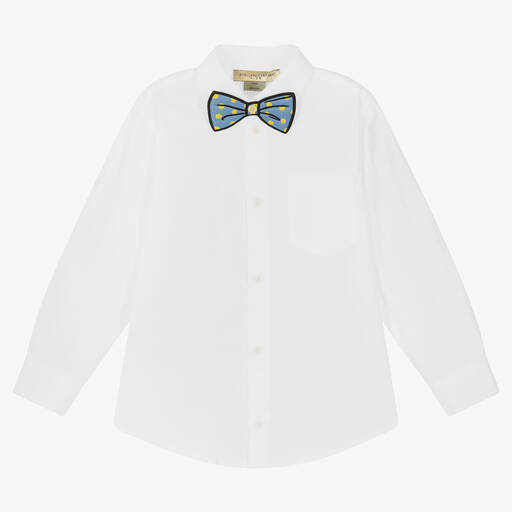 Stella McCartney Kids-Boys White Cotton Poplin Bow Tie Shirt | Childrensalon Outlet