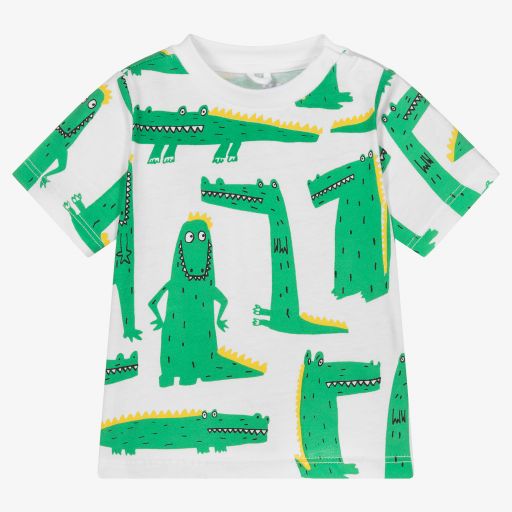 Stella McCartney Kids-Белая футболка с крокодилами для мальчиков | Childrensalon Outlet