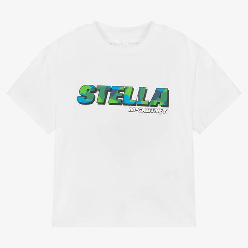 Stella McCartney Kids-Boys White Organic Cotton Logo T-Shirt | Childrensalon Outlet
