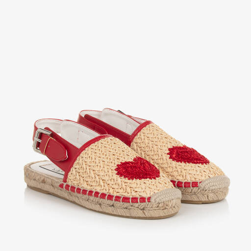 Stella McCartney Kids-Girls Beige Rafia Heart Espadrilles | Childrensalon Outlet