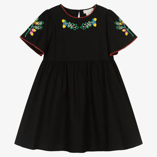 Stella McCartney Kids-Girls Black Cotton Embroidered Acorn Dress | Childrensalon Outlet