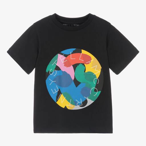 Stella McCartney Kids-Черная футболка из хлопкового джерси | Childrensalon Outlet