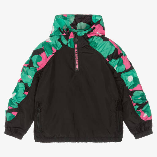 Stella McCartney Kids-جاكيت رياضي هودي لون أسود بطبعة ورود للبنات | Childrensalon Outlet
