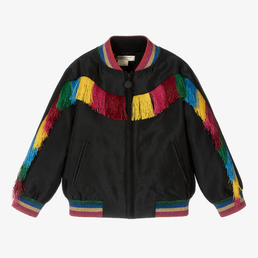 Stella McCartney Kids-جاكيت بومبر ساتان تويل لون أسود للبنات | Childrensalon Outlet