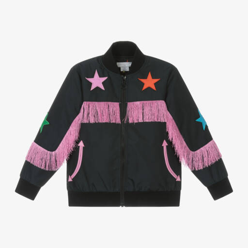 Stella McCartney Kids-Girls Black Fringe Star Bomber | Childrensalon Outlet
