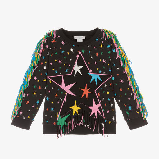 Stella McCartney Kids-Girls Black Star Print Fringed Sweatshirt | Childrensalon Outlet