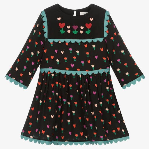 Stella McCartney Kids-Girls Black Viscose Tulips & Hearts Dress | Childrensalon Outlet