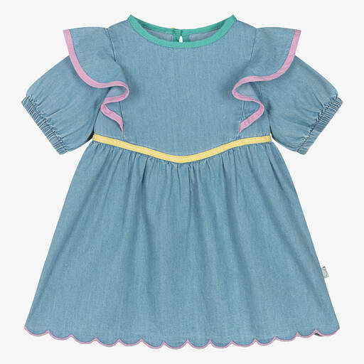 Stella McCartney Kids-Голубое платье из хлопкового шамбре для девочек | Childrensalon Outlet