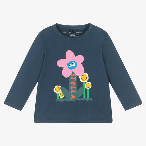 Stella McCartney Kids-Синий хлопковый топ с цветком для девочек | Childrensalon Outlet