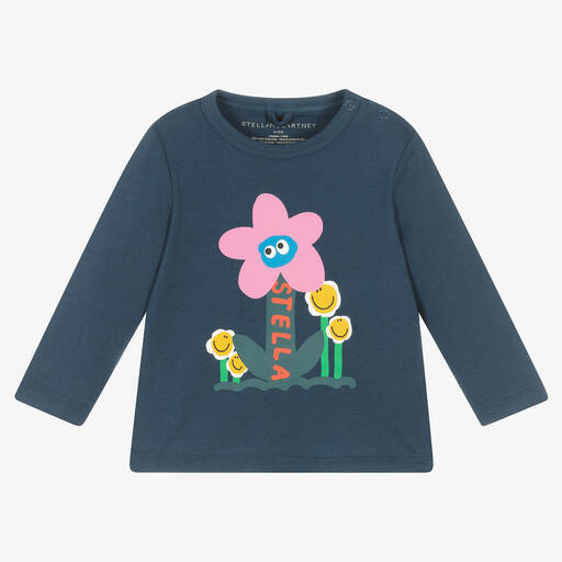 Stella McCartney Kids-توب قطن عضوي جيرسي لون أزرق للبنات | Childrensalon Outlet