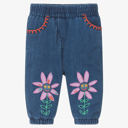 Stella McCartney Kids-Girls Blue Embroidered Chambray Trousers | Childrensalon Outlet