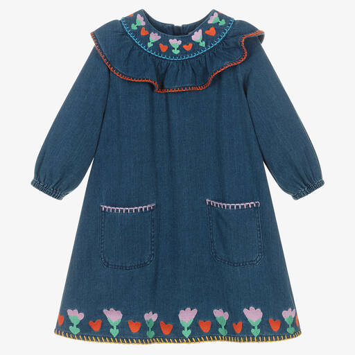 Stella McCartney Kids-Girls Blue Embroidered Denim Dress | Childrensalon Outlet