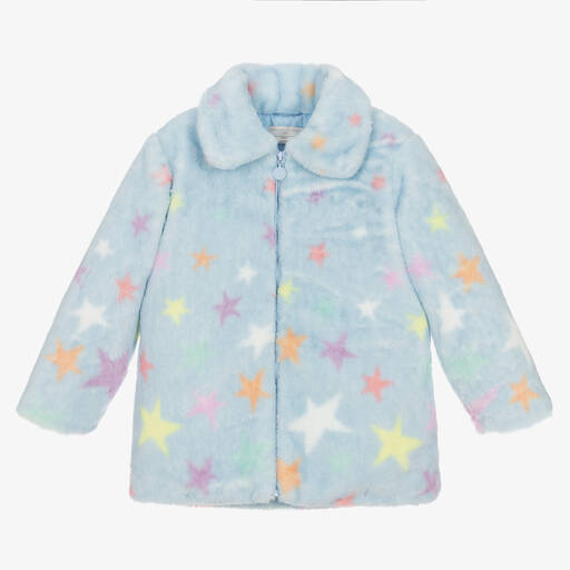 Stella McCartney Kids-Girls Blue Faux Fur Star Print Coat | Childrensalon Outlet