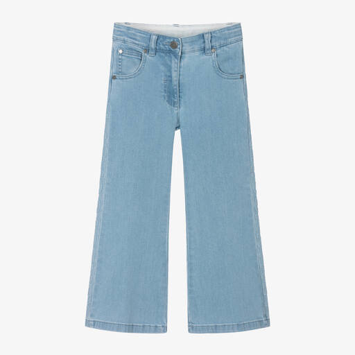 Stella McCartney Kids-جينز فلير قطن عضوي دنيم لون أزرق للبنات | Childrensalon Outlet