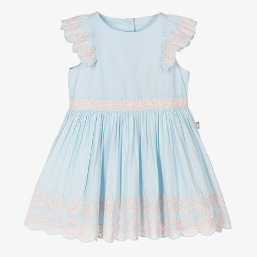 Stella McCartney Kids-Голубое платье из органического хлопка с вышивкой | Childrensalon Outlet