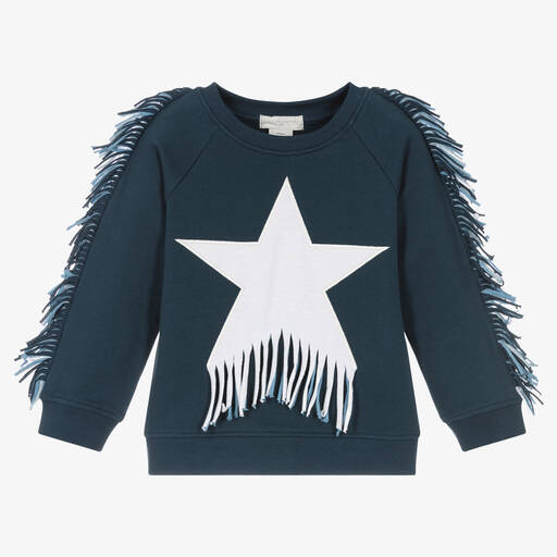 Stella McCartney Kids-Blaues Fransen-Sweatshirt mit Stern | Childrensalon Outlet