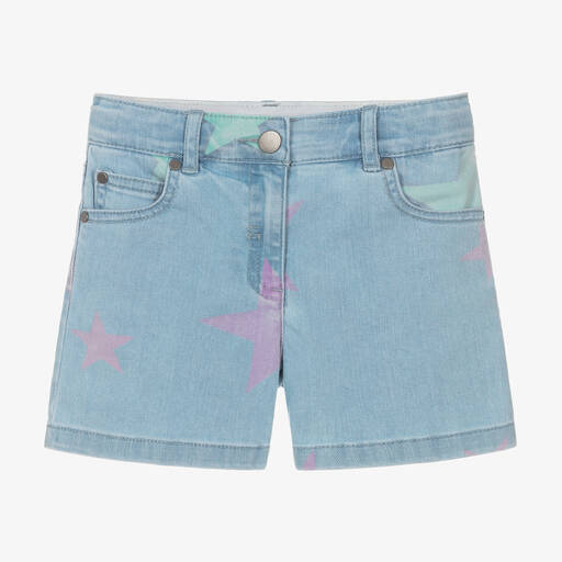 Stella McCartney Kids-شورت قطن عضوي دنيم لون أزرق بطبعة نجوم للبنات | Childrensalon Outlet