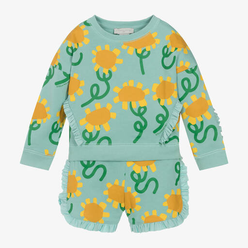 Stella McCartney Kids-Girls Blue Sunflower Print Cotton Shorts Set | Childrensalon Outlet
