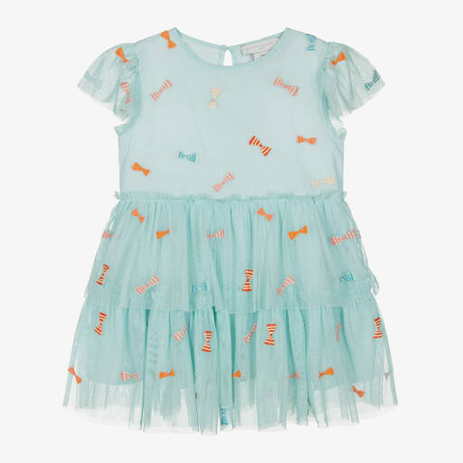 Stella McCartney Kids-Girls Blue Tulle Bows Dress | Childrensalon Outlet