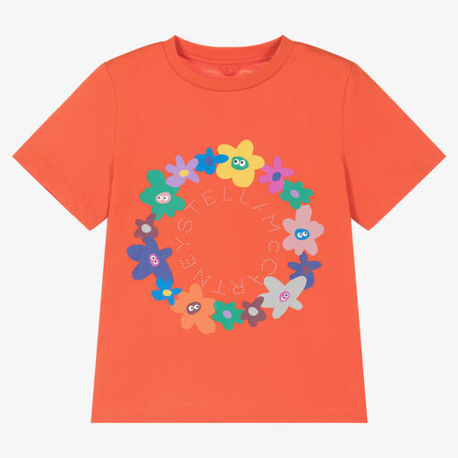 Stella McCartney Kids-Girls Bright Orange Cotton T-Shirt | Childrensalon Outlet