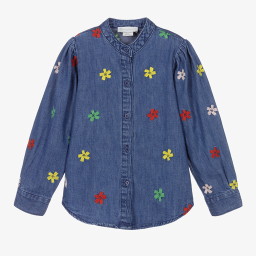 Stella McCartney Kids-قميص قطن شامبري لون أزرق للبنات | Childrensalon Outlet