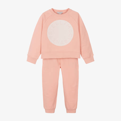 Stella McCartney Kids-Girls Cotton Pink Logo Jogger Set | Childrensalon Outlet