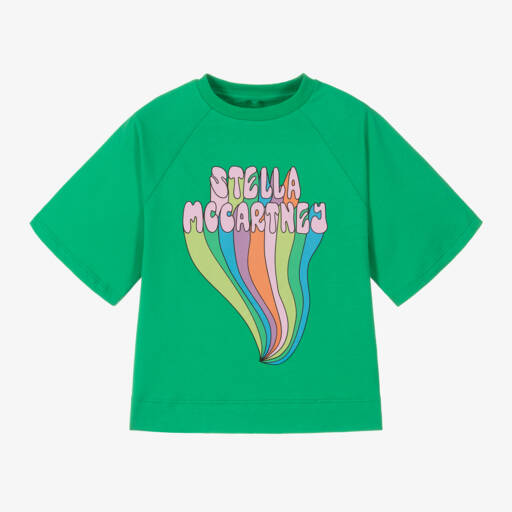 Stella McCartney Kids-تيشيرت بطبعة قوس قزح قطن عضوى لون أخصر | Childrensalon Outlet