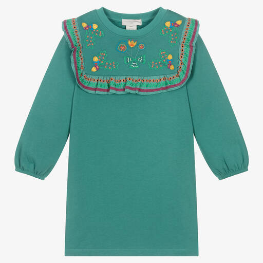 Stella McCartney Kids-Girls Green Embroidered Acorn Dress | Childrensalon Outlet
