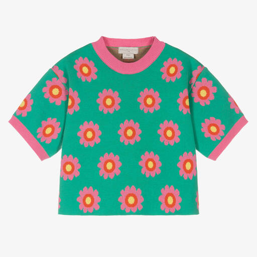 Stella McCartney Kids-Girls Green & Pink Flowers Knitted Top | Childrensalon Outlet