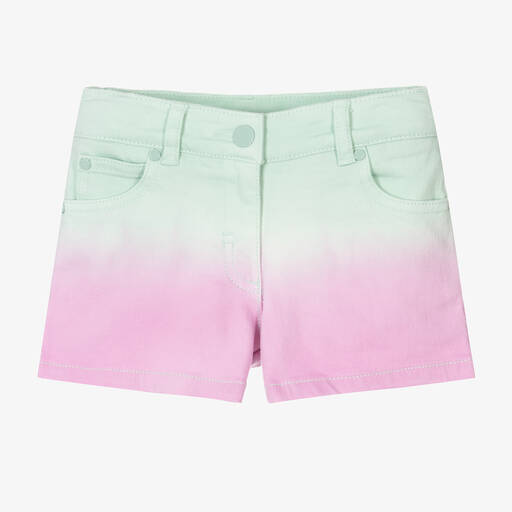 Stella McCartney Kids-شورت قطن دنيم لون أخضر وزهري أومبري للبنات | Childrensalon Outlet
