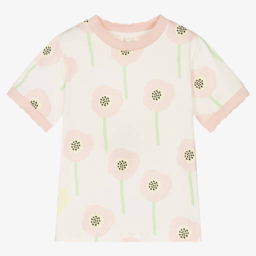 Stella McCartney Kids-Girls Ivory Cotton Flower T-Shirt | Childrensalon Outlet