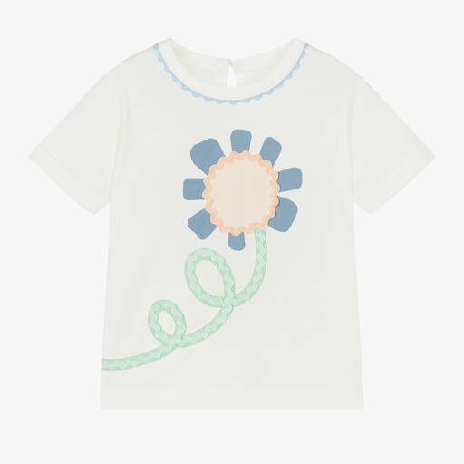 Stella McCartney Kids-Girls Ivory Cotton Flower T-Shirt | Childrensalon Outlet