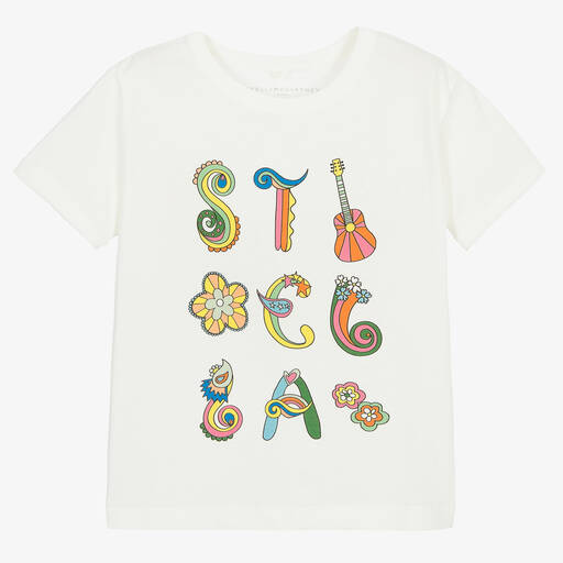 Stella McCartney Kids-Girls Ivory Cotton Logo T-Shirt | Childrensalon Outlet